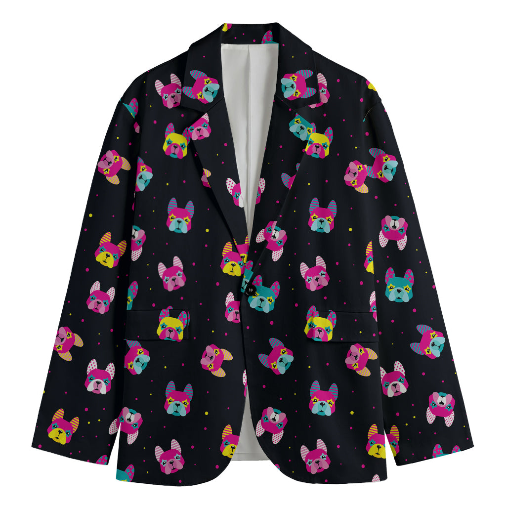 Colorful French Bulldog Print Men's Blazer