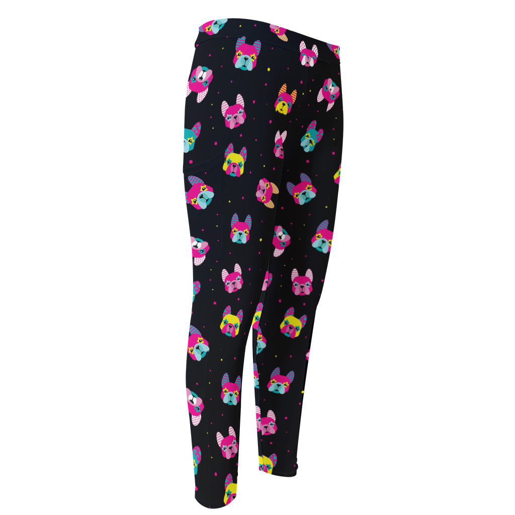 Colorful French Bulldog Print Men's Compression Pants