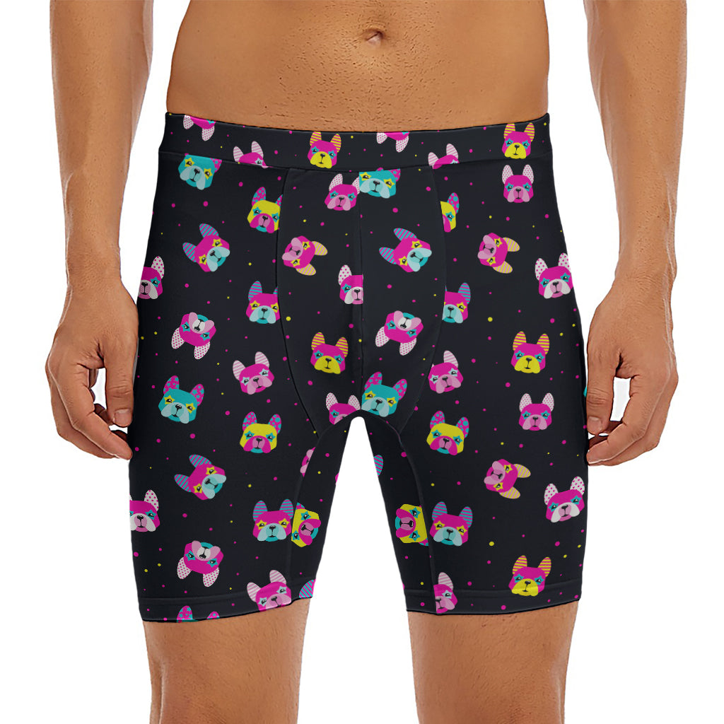 Colorful French Bulldog Print Men's Long Boxer Briefs