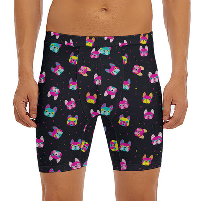 Colorful French Bulldog Print Men's Long Boxer Briefs