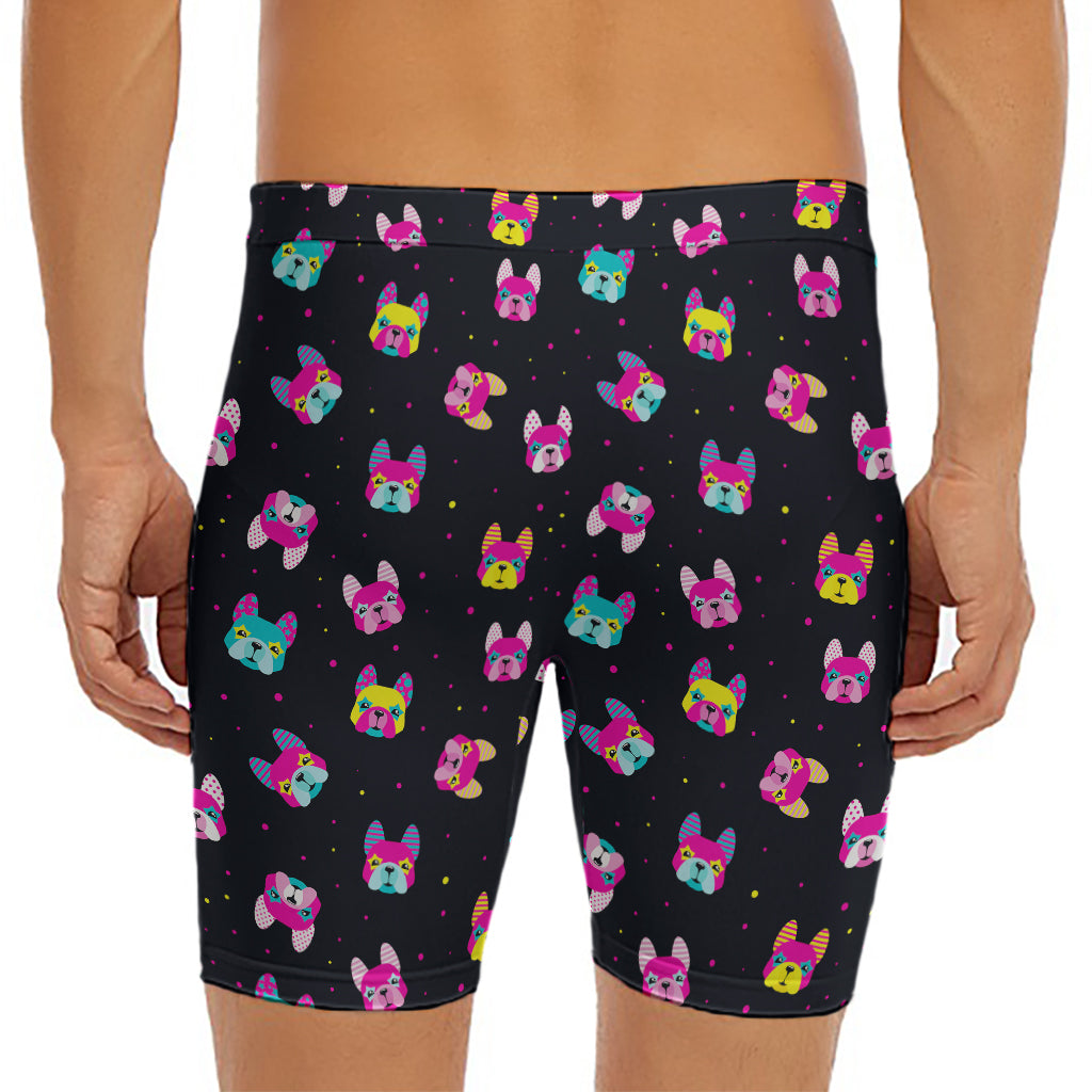 Colorful French Bulldog Print Men's Long Boxer Briefs