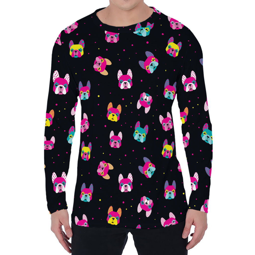 Colorful French Bulldog Print Men's Long Sleeve T-Shirt
