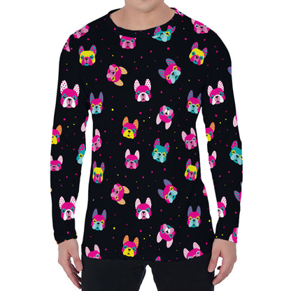Colorful French Bulldog Print Men's Long Sleeve T-Shirt