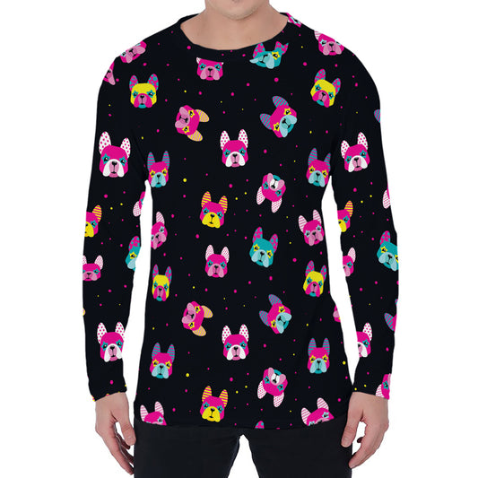 Colorful French Bulldog Print Men's Long Sleeve T-Shirt