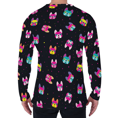 Colorful French Bulldog Print Men's Long Sleeve T-Shirt