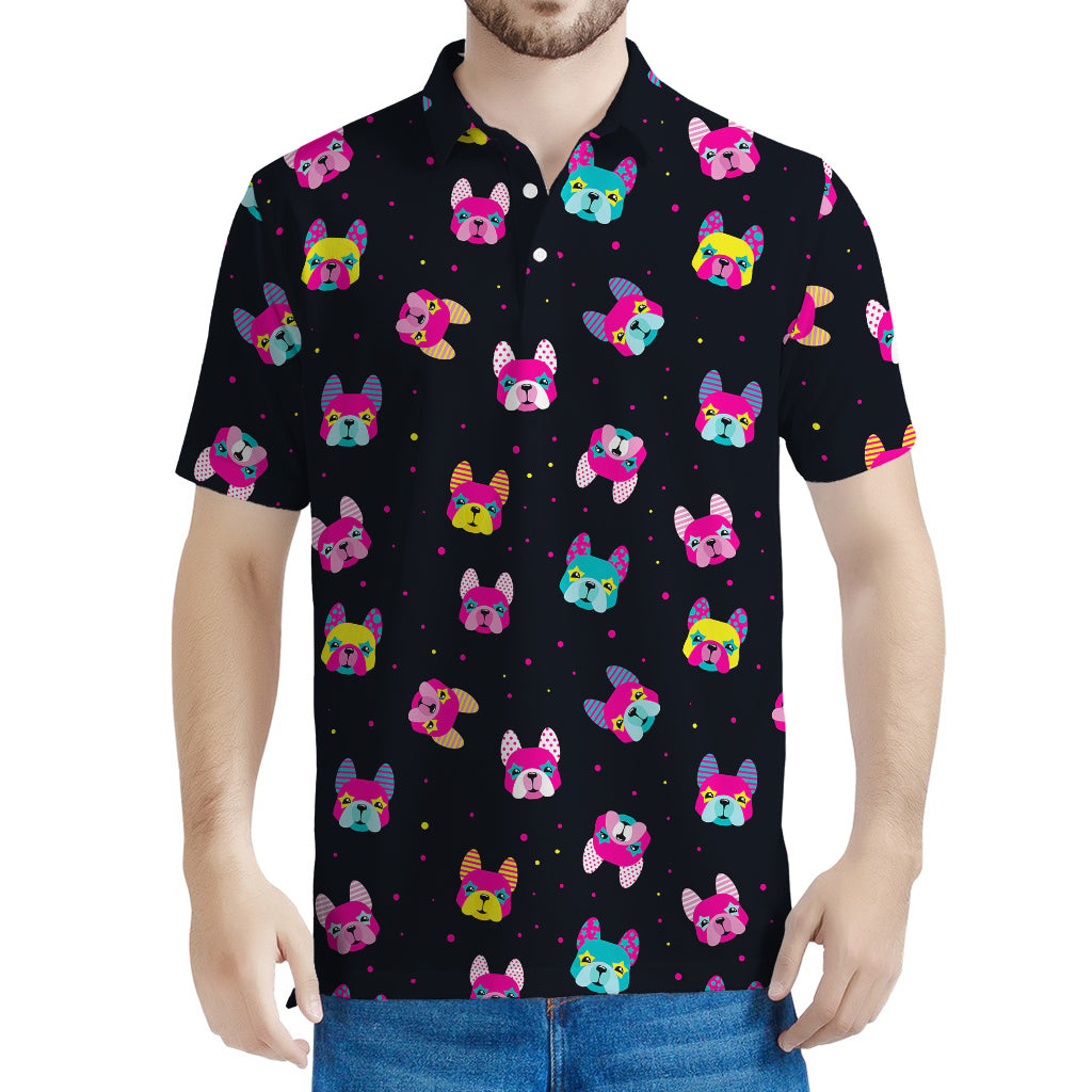 Colorful French Bulldog Print Men's Polo Shirt