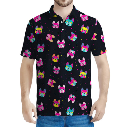 Colorful French Bulldog Print Men's Polo Shirt