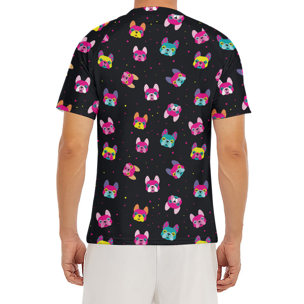 Colorful French Bulldog Print Men's Short Sleeve Rash Guard