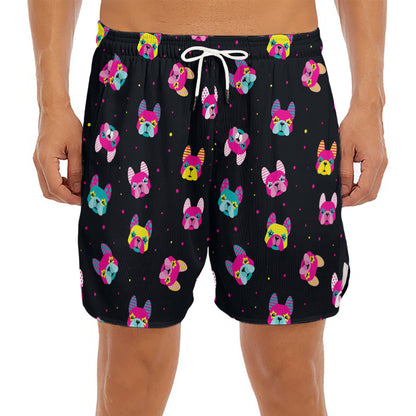 Colorful French Bulldog Print Men's Split Running Shorts