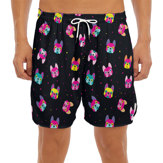Colorful French Bulldog Print Men's Split Running Shorts