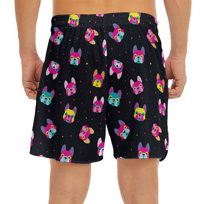 Colorful French Bulldog Print Men's Split Running Shorts