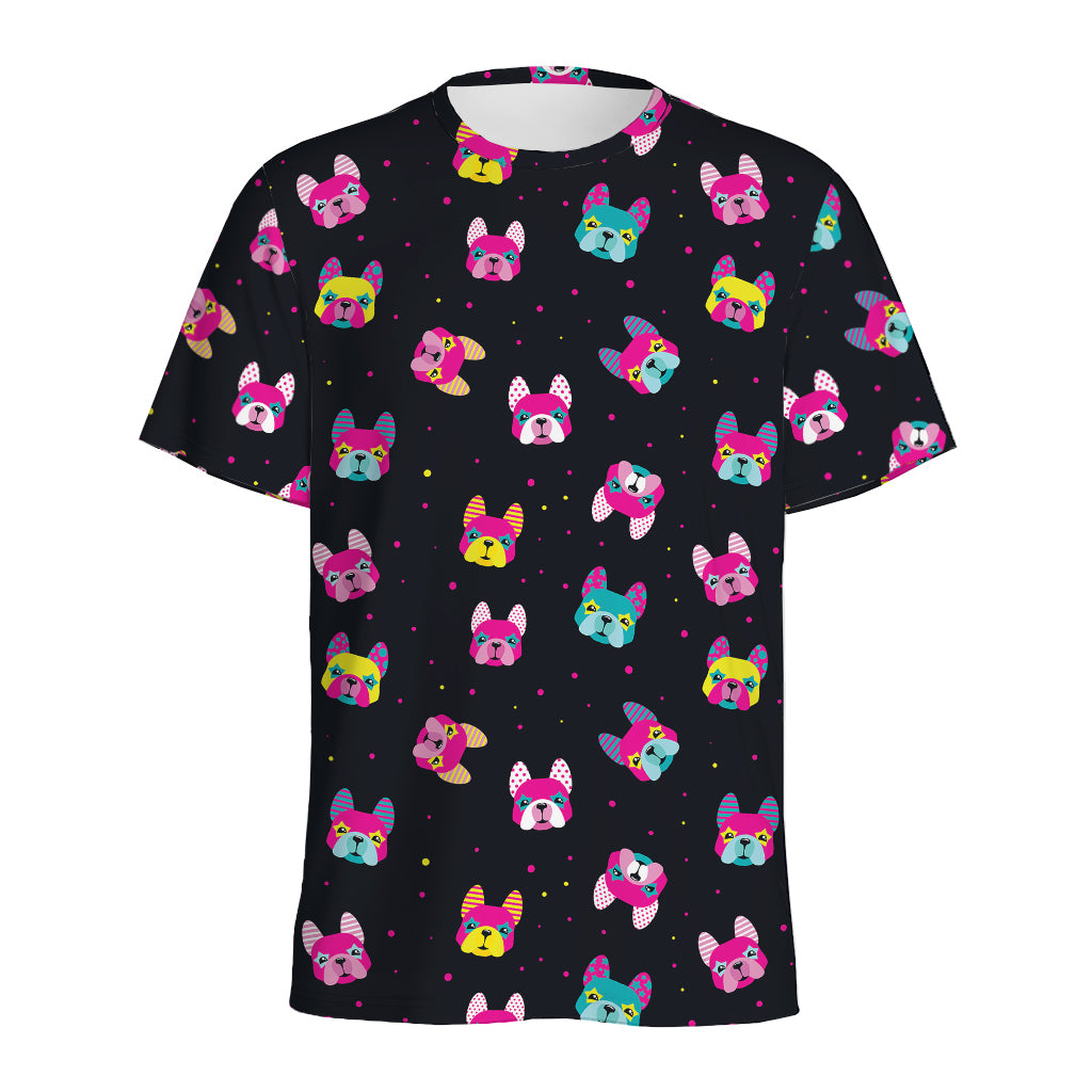 Colorful French Bulldog Print Men's Sports T-Shirt
