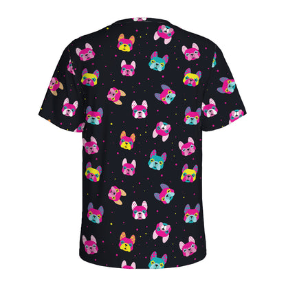 Colorful French Bulldog Print Men's Sports T-Shirt
