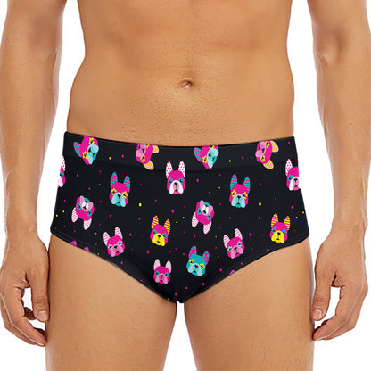 Colorful French Bulldog Print Men's Triangle Swim Briefs