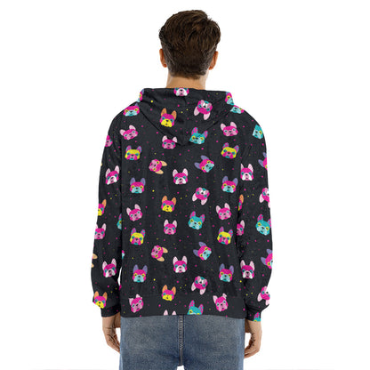 Colorful French Bulldog Print Men's Velvet Pullover Hoodie