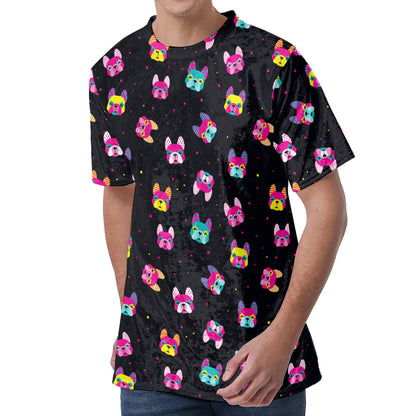 Colorful French Bulldog Print Men's Velvet T-Shirt