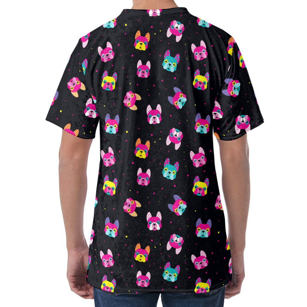 Colorful French Bulldog Print Men's Velvet T-Shirt