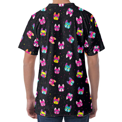 Colorful French Bulldog Print Men's Velvet T-Shirt
