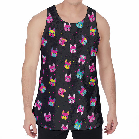Colorful French Bulldog Print Men's Velvet Tank Top