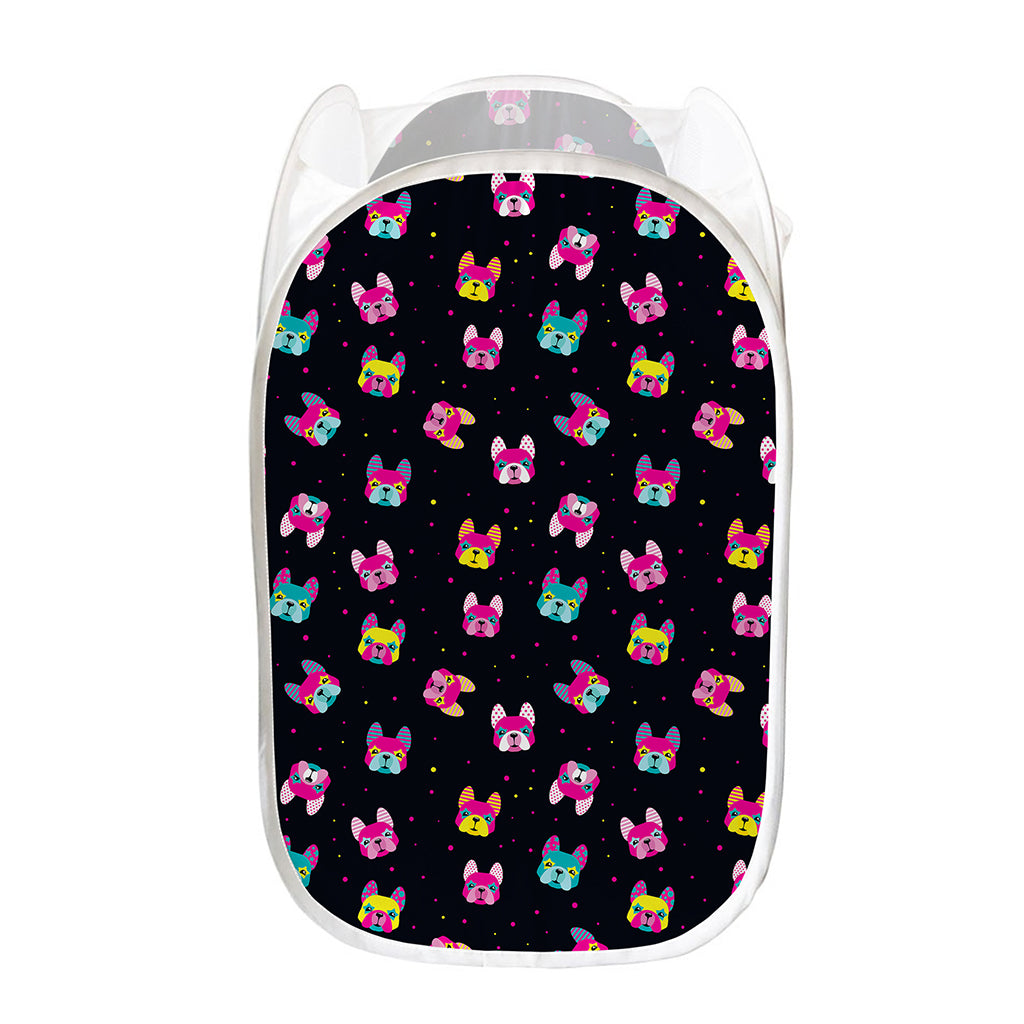 Colorful French Bulldog Print Mesh Laundry Hamper