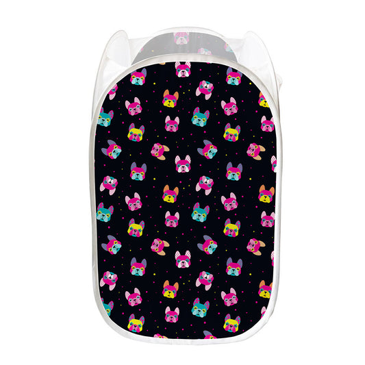 Colorful French Bulldog Print Mesh Laundry Hamper
