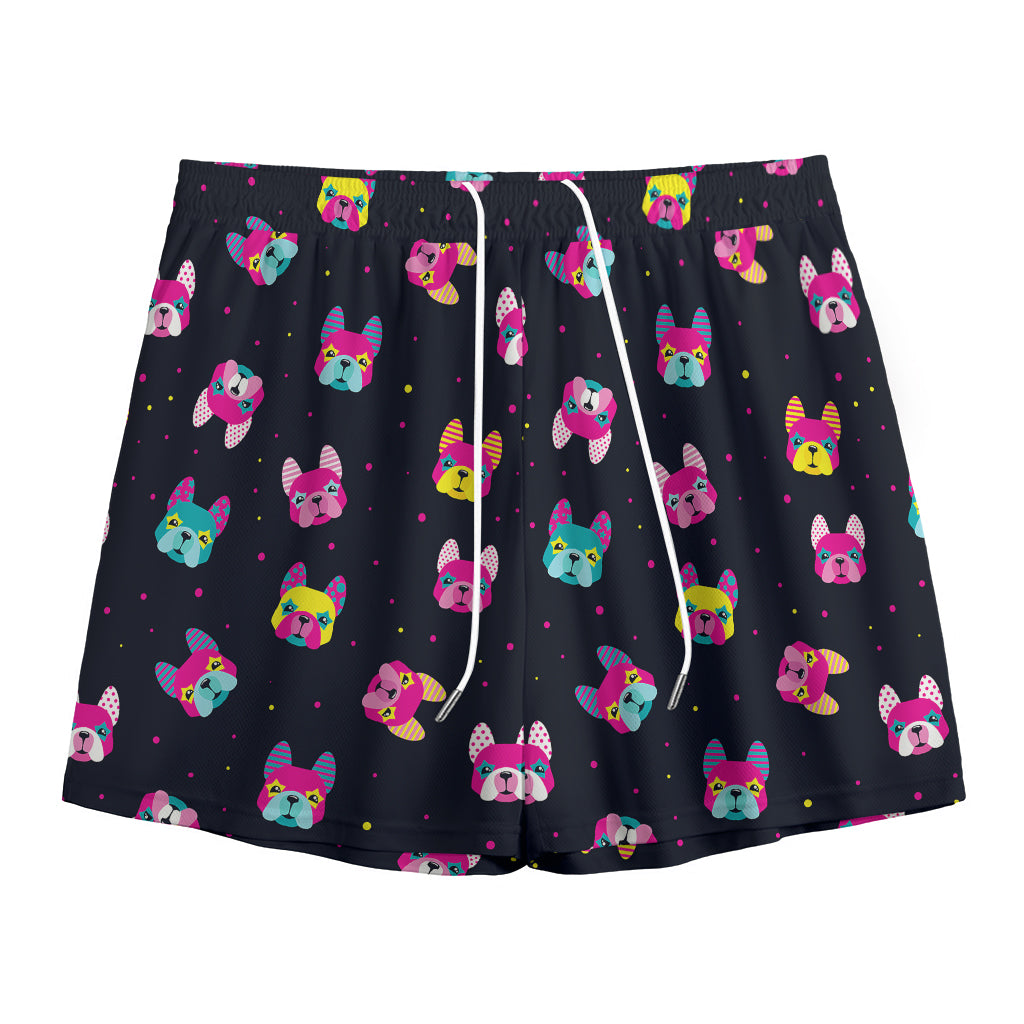Colorful French Bulldog Print Mesh Shorts