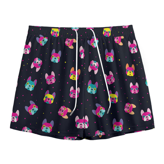 Colorful French Bulldog Print Mesh Shorts