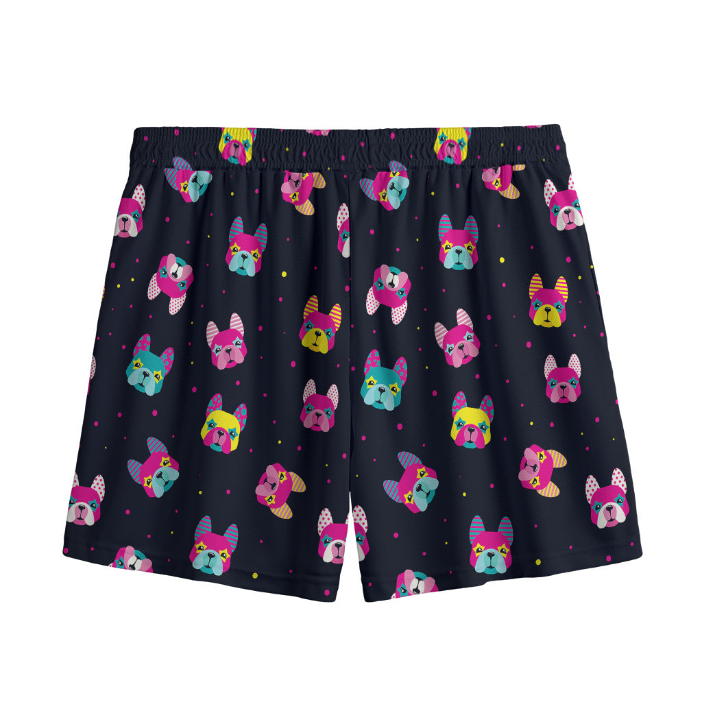 Colorful French Bulldog Print Mesh Shorts