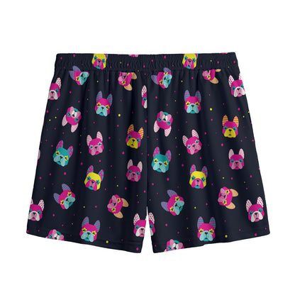 Colorful French Bulldog Print Mesh Shorts