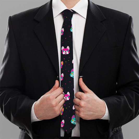 Colorful French Bulldog Print Necktie