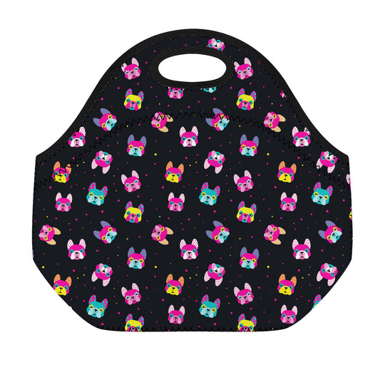 Colorful French Bulldog Print Neoprene Lunch Bag