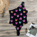 Colorful French Bulldog Print One Shoulder Bodysuit