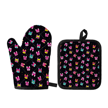 Colorful French Bulldog Print Oven Mitt And Pot Holder Set