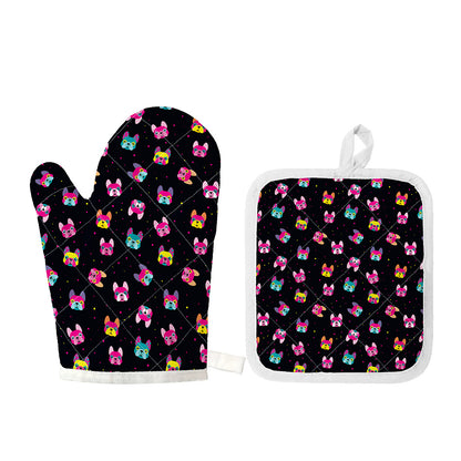 Colorful French Bulldog Print Oven Mitt And Pot Holder Set