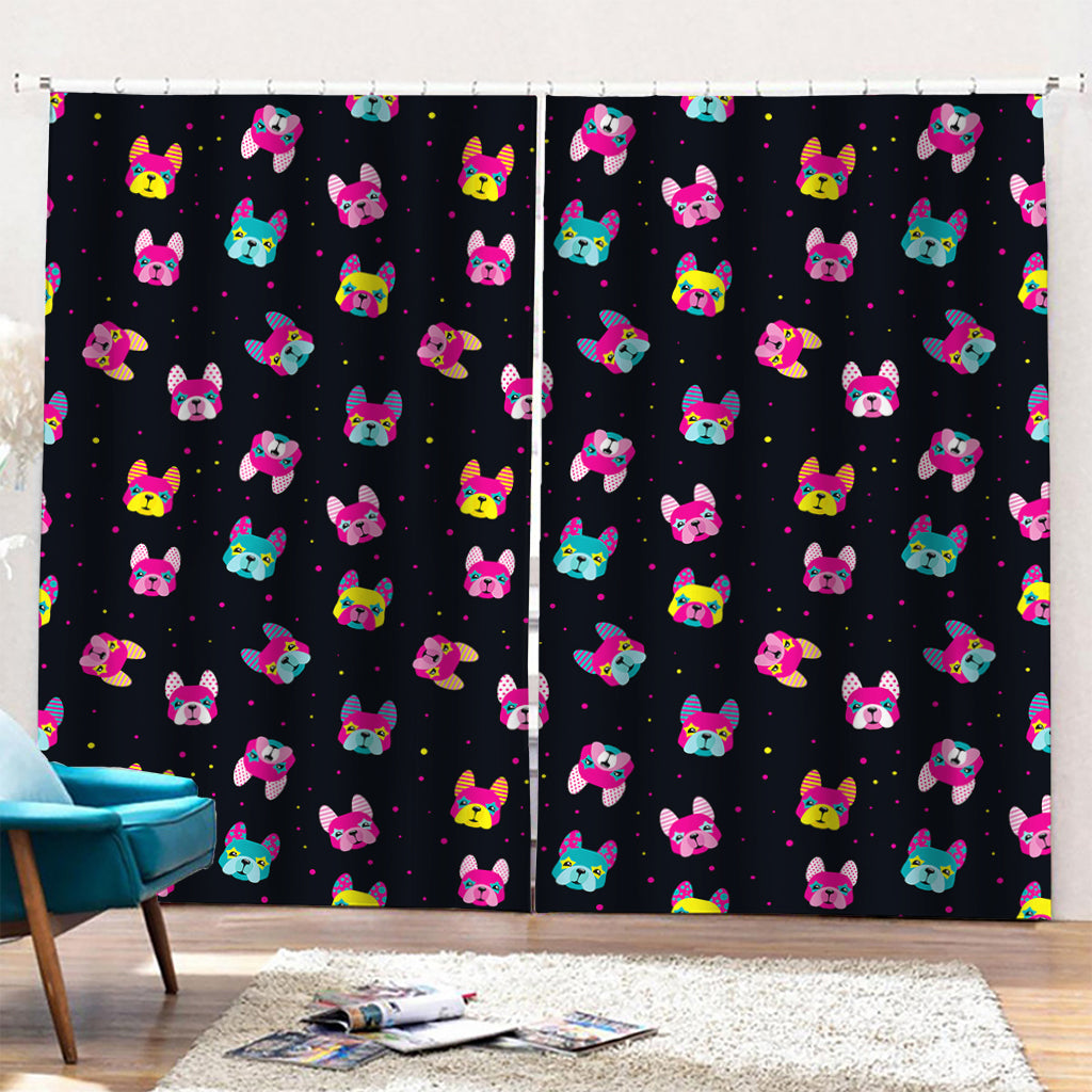 Colorful French Bulldog Print Pencil Pleat Curtains