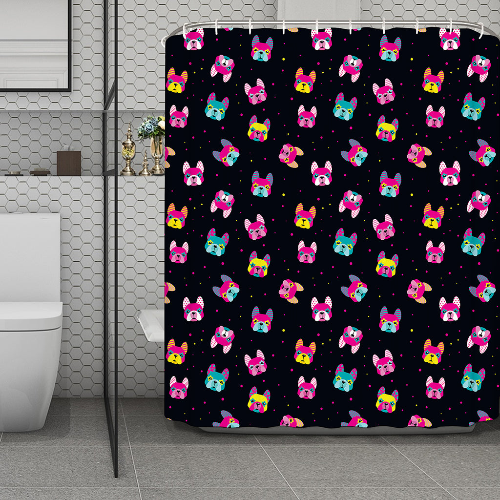 Colorful French Bulldog Print Polyester Shower Curtain