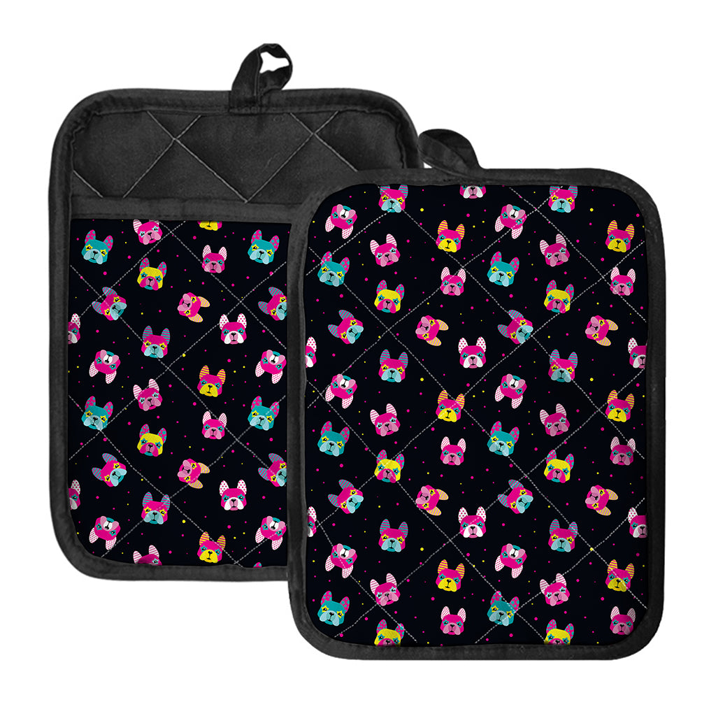 Colorful French Bulldog Print Pot Holders With Pocket