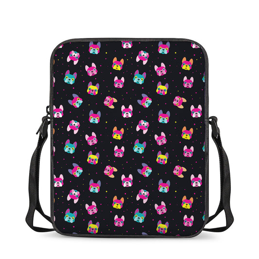 Colorful French Bulldog Print Rectangular Crossbody Bag