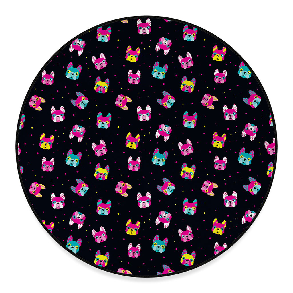 Colorful French Bulldog Print Round Floor Mat