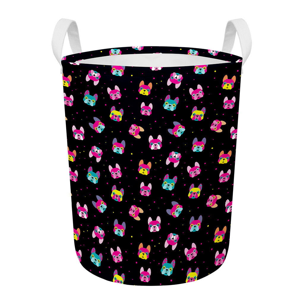 Colorful French Bulldog Print Round Laundry Basket