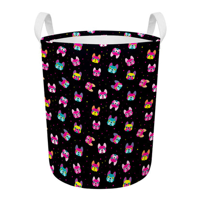 Colorful French Bulldog Print Round Laundry Basket