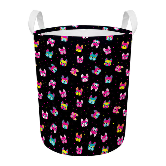 Colorful French Bulldog Print Round Laundry Basket