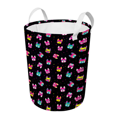 Colorful French Bulldog Print Round Laundry Basket