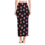 Colorful French Bulldog Print Side Slit Maxi Skirt