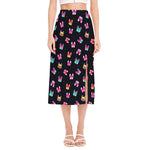 Colorful French Bulldog Print Side Slit Midi Skirt