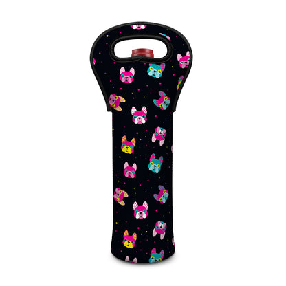 Colorful French Bulldog Print Single Neoprene Wine Tote