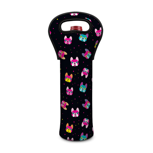 Colorful French Bulldog Print Single Neoprene Wine Tote