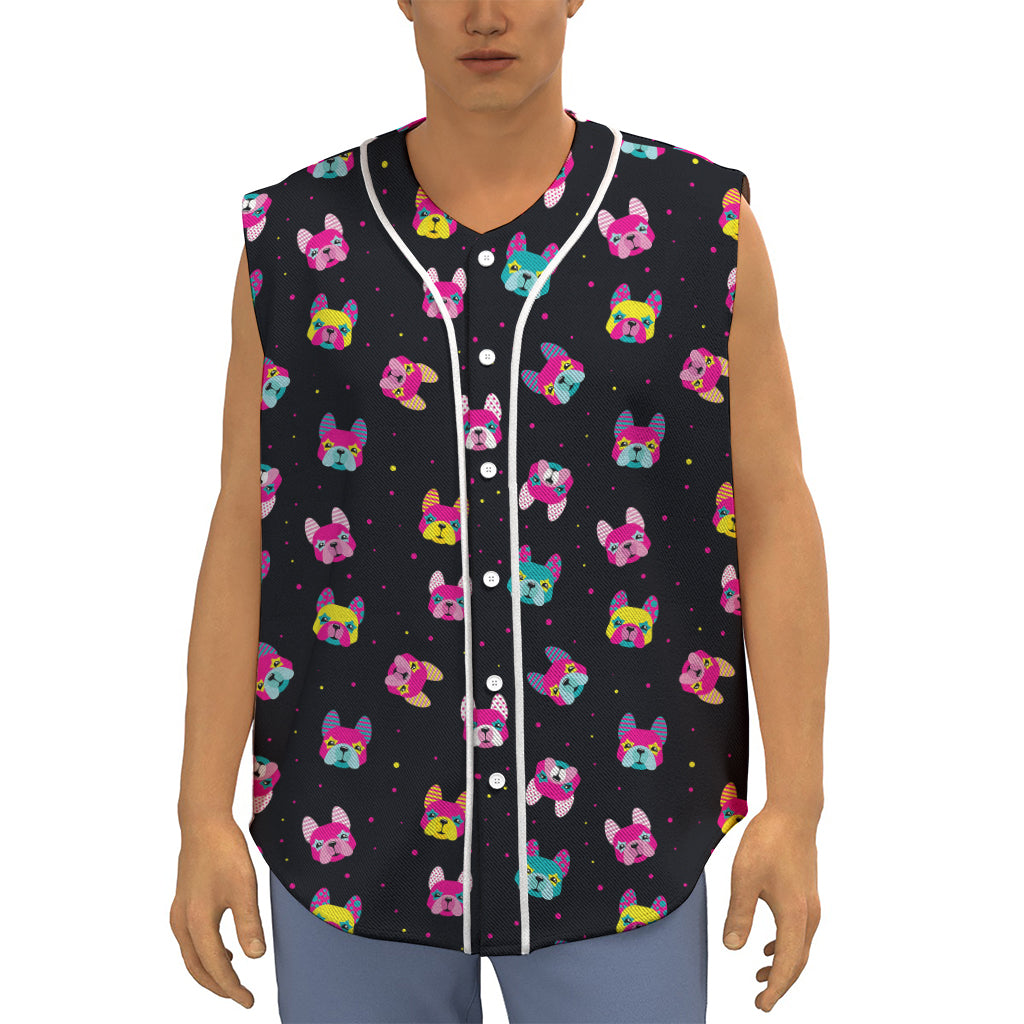 Colorful French Bulldog Print Sleeveless Baseball Jersey