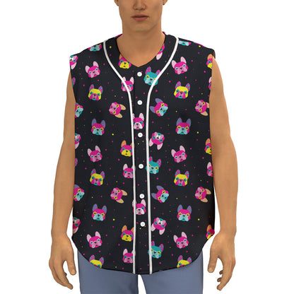 Colorful French Bulldog Print Sleeveless Baseball Jersey