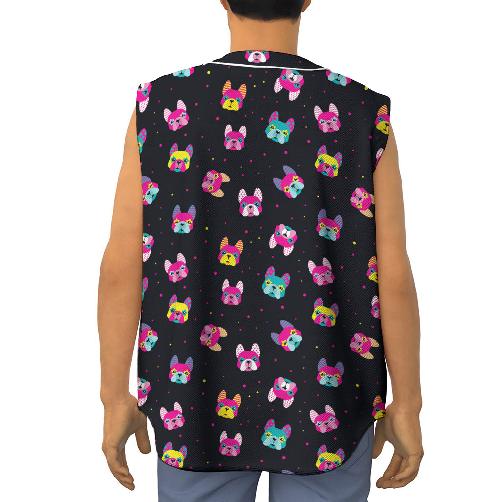 Colorful French Bulldog Print Sleeveless Baseball Jersey